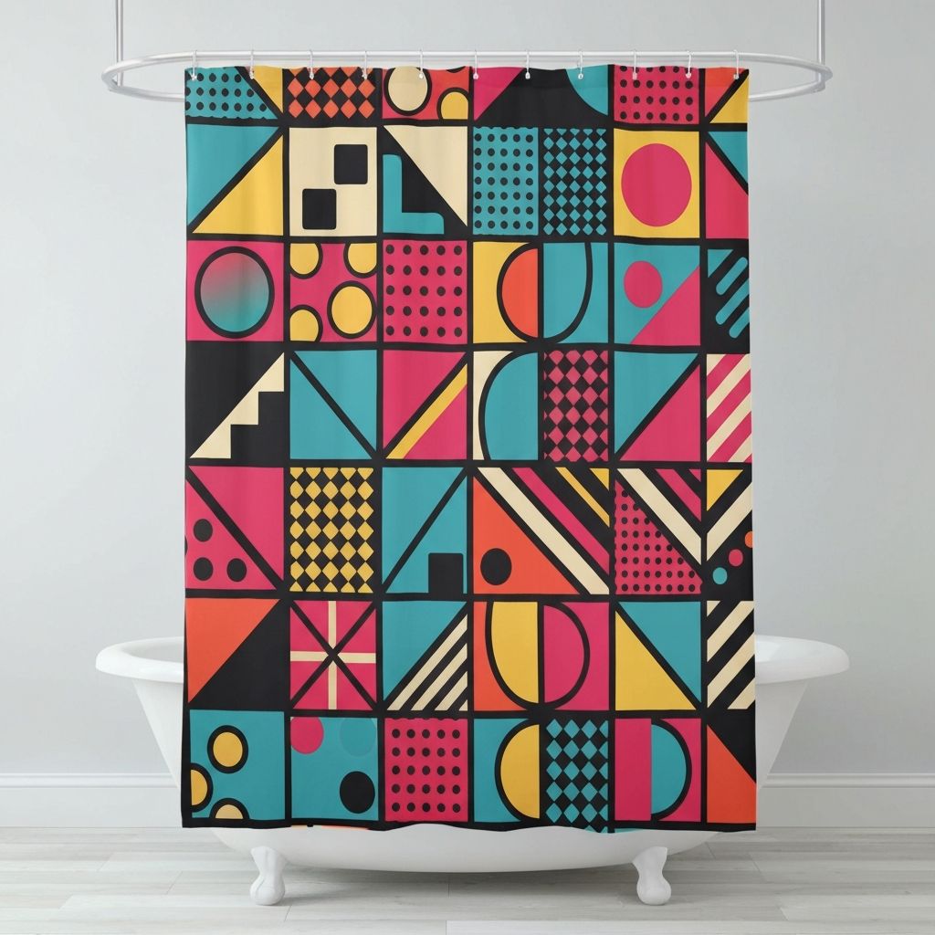 LQCOOL Geometric Shower Curtain - Bathroom organizer storage solution - Check price on Amazon