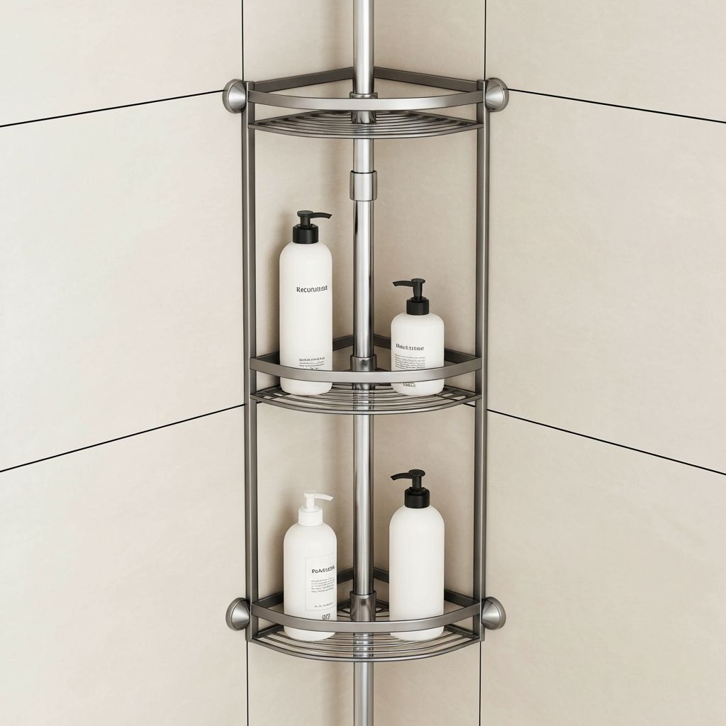 KEGII Corner Shower Caddy - Tension Pole - Bathroom organizer storage solution - Check price on Amazon